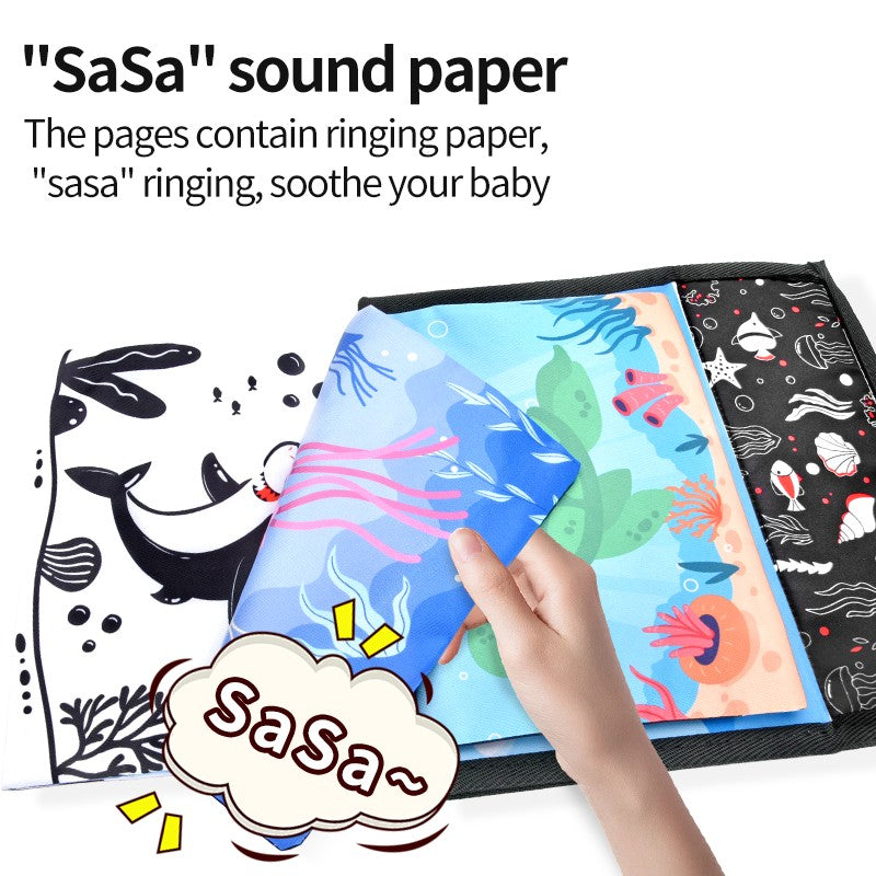 Livro de Pano Engraçado em Preto e Branco para Bebês Brinquedo Educacional Montessori para Crianças Recém-nascidos Brinquedos com Espelho para Tummy Time