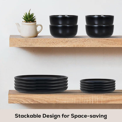 Ceramic 18Pcs Dinnerware SetsStoneware Plates and Bowls Set for 6 Chip and Scratch Resistant Dish Set Handmade Reactive Glaze O