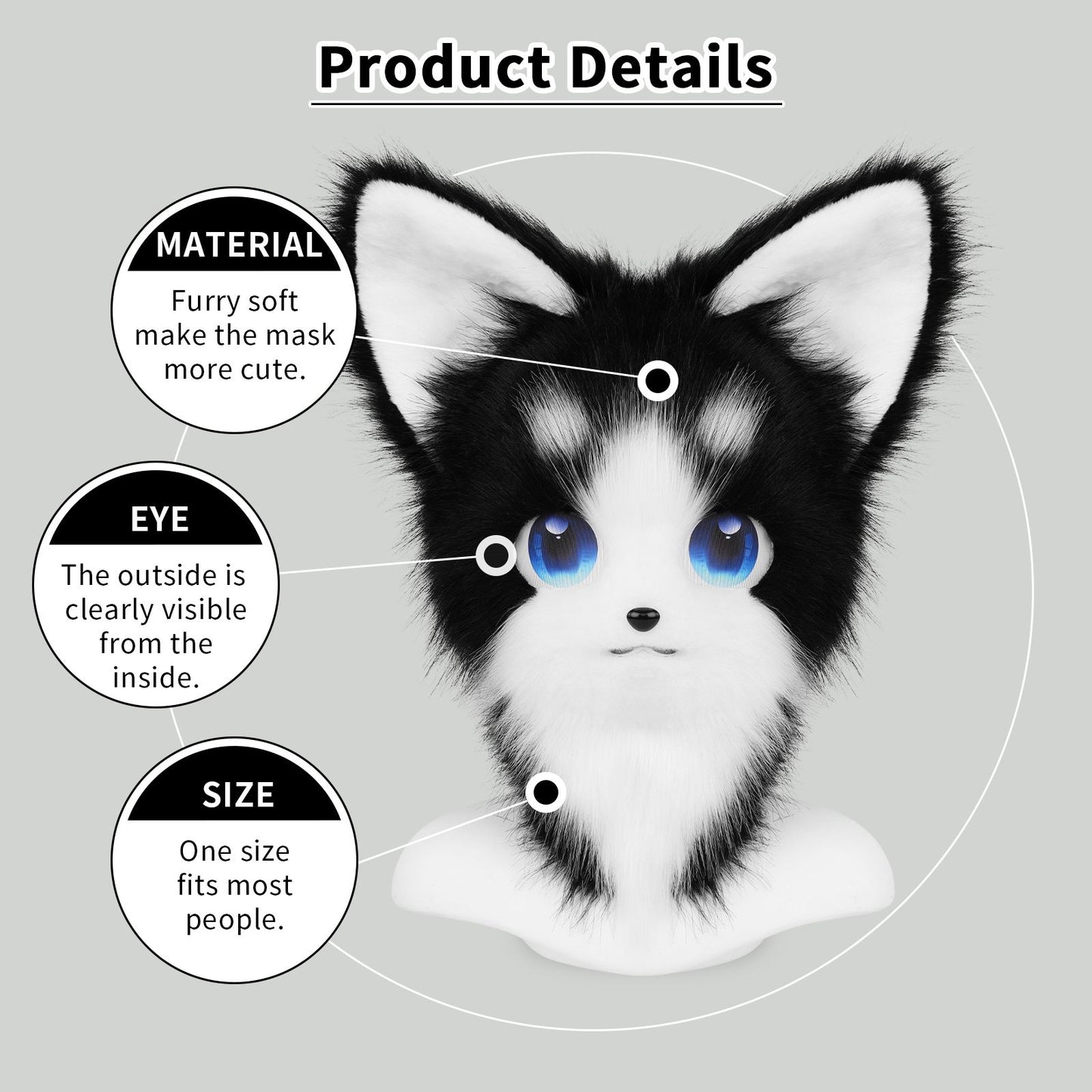 Animal Furry Fursuit Head Mask Plush Cat Fox Mask Costume Props for Halloween Cosplay Party
