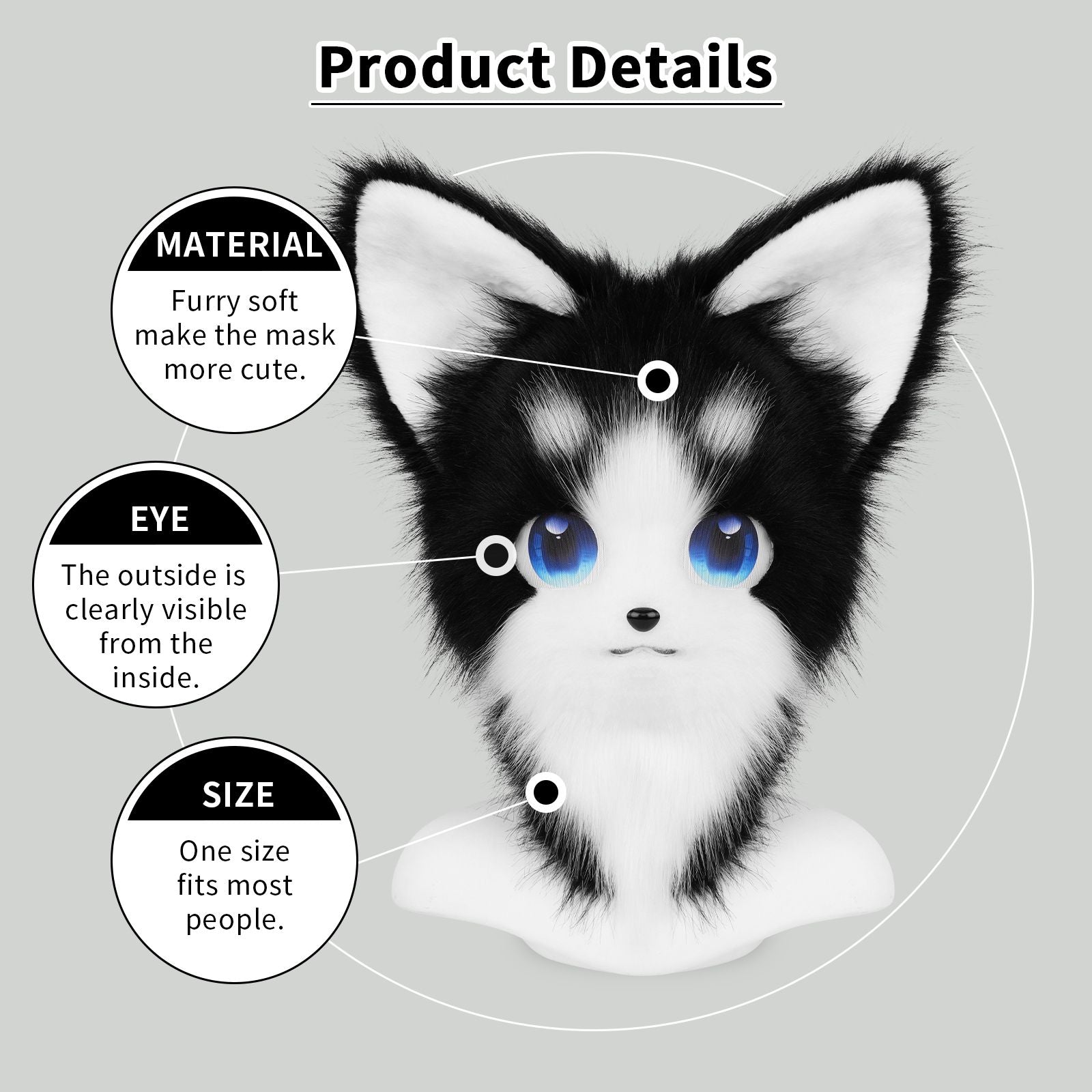 Animal Furry Fursuit Head Mask Plush Cat Fox Mask Costume Props for Halloween Cosplay Party