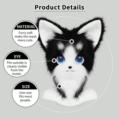 Animal Furry Fursuit Head Mask Plush Cat Fox Mask Costume Props for Halloween Cosplay Party