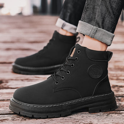 Men's Boots Autumn New High Top Workwear Boots British Style Korean Version Thick Soled Lace Up Anti Slip Warm Men Boots