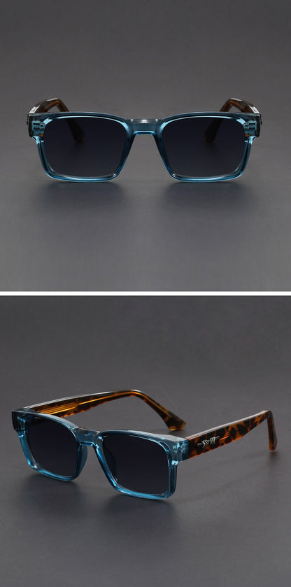 Fashionable Retro Square Black and Leopard Print Full Frame Anti-Uv Sunglasses for Men Japanese Simple Literary Style Shades