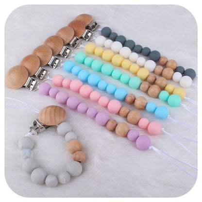 2023 New Baby Wood Beaded Pacifier Clip Silicone Chain Nipple Holder Infant Soother Teether