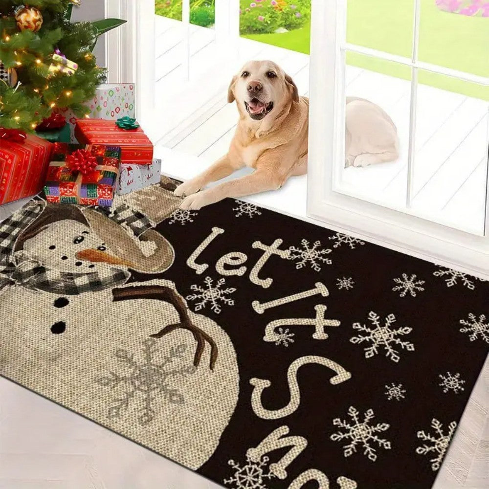 1pcs Thickened Non-Slip Indoor Welcome Rug Doormat Soft Brown/White Winter Snowflake Beige Brown Design for Entrance, Bedroom