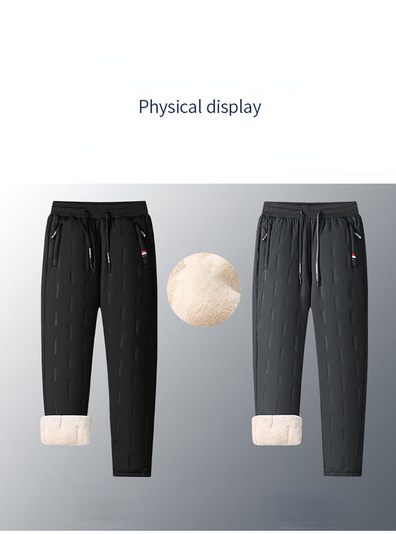 Calça Masculina de Algodão Acolchoada para o Inverno, Moda Masculina, Pelúcia Grossa, Lã, Calça Esportiva, 7XL, Casual, Impermeável, À Prova de Frio, Calça Masculina de Corrida para Baixo
