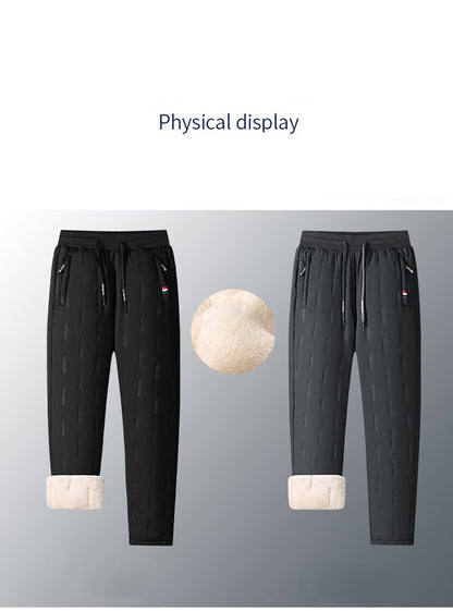 Calça Masculina de Algodão Acolchoada para o Inverno, Moda Masculina, Pelúcia Grossa, Lã, Calça Esportiva, 7XL, Casual, Impermeável, À Prova de Frio, Calça Masculina de Corrida para Baixo
