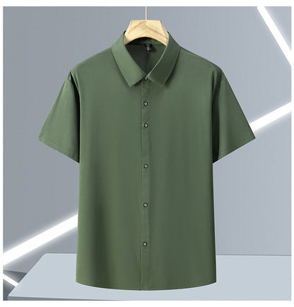 Ice Silk Summer Men's Dress Shirt Turn Down Collar Business Elastic Classic Top Male Plus Size Stretch 6XL 8XL 7XL 9XL 10XL 11XL