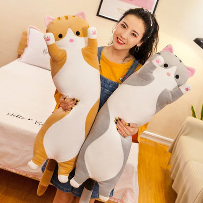 Long Cat Plush Body Pillow Creative Cute Animal Stuffed Cushion Soft Sofa Decorative Throw Pillow Large Sleeping Cushion Decor