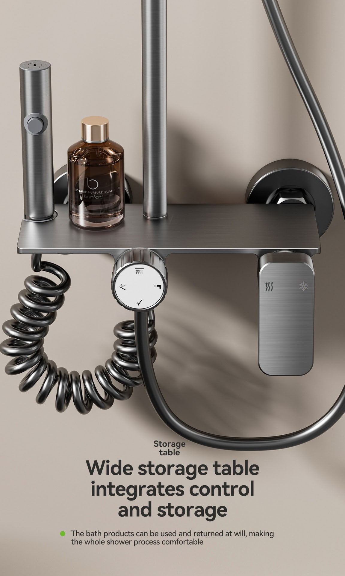 Household Aluminum Shower System Set Multifunction Rotary Knob Hot and Cold Water Pressurize Bathroom Gunmetal Gray Shower Set