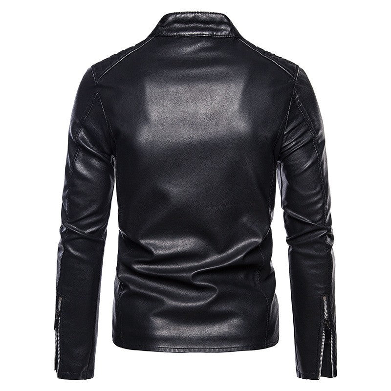 2025 Man Autumn Leather Jacket Stand Collar Long Sleeve Men Bomber Coat Fashion Motorcycle Punk Outdoor Zipper Male Outerwear