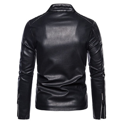 2025 Man Autumn Leather Jacket Stand Collar Long Sleeve Men Bomber Coat Fashion Motorcycle Punk Outdoor Zipper Male Outerwear