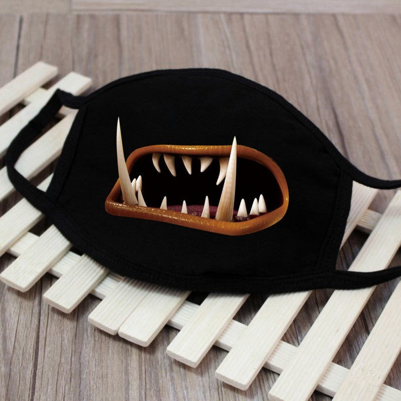 1PCS Black Mouth Mask Big Size Stop Air Pollution Home Cartoon Lovely Cotton Funny Teeth Masks Keep Warm Mouth Muffle Respirator