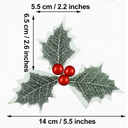 50/10Pcs Artificial Holly Berries With Green Leaves DIY Christmas Wreath Wedding Flower Gifts Xmas New Year Festival Decorations