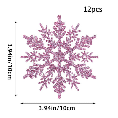 12PCS Pink Glitter Plastic Snowflake Decorations 10cm Christmas Tree Hollow Snowflake Pendants New Year Party Festival Supplies