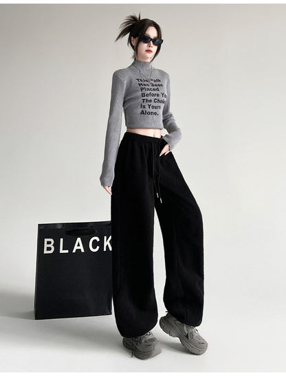 2025 New Winter Velvet Thick Pants Men Warm Straight Casual Pants Streetwear Loose Wide Leg Pants Thicken Lamb Wool Trousers