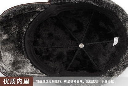 High Quality Genuine Leather Hats Winter First Layer Cowhide Warm Earmuffs Bomber Caps Plus Velvet Thicken Man Bone Caps Dad Hat