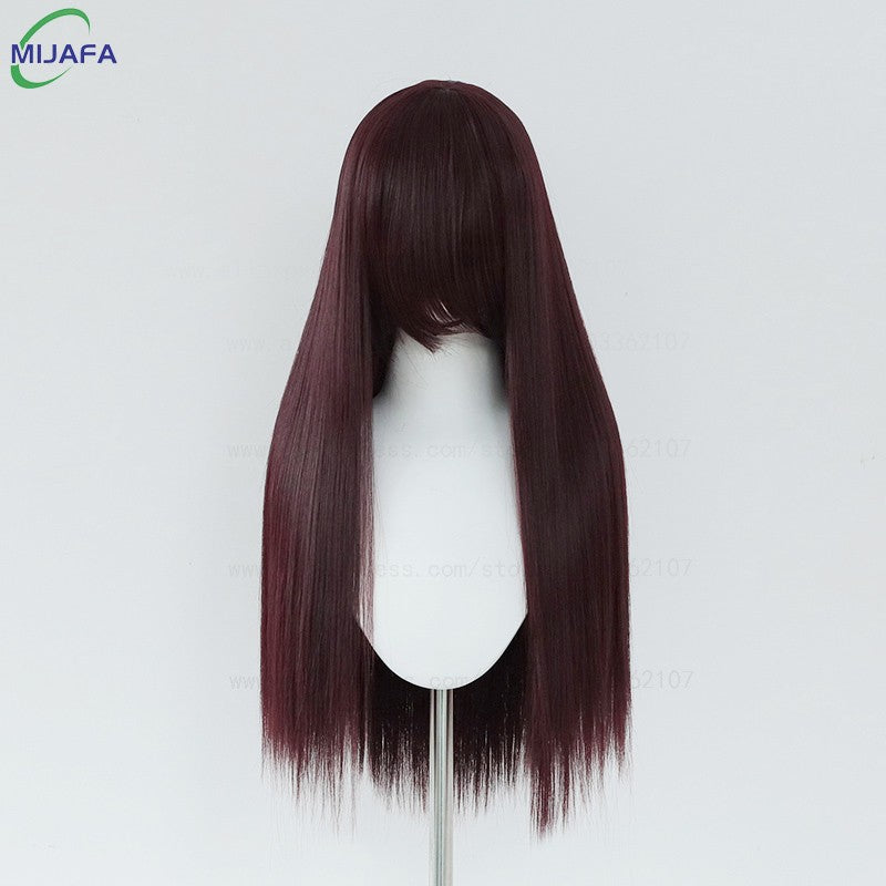 Peruca de Cosplay Longa e Lisa de Altíssima Qualidade, 400g, 48 Cores, 60cm, com Franja, Resistente ao Calor, Perucas Anime + Touca de Peruca
