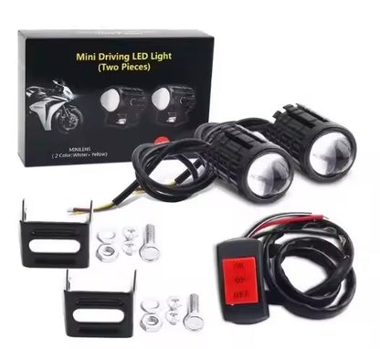 Farol de LED Universal para Motocicleta Lente Projetor Duas Cores ATV Scooter Luz de Condução Luz de Neblina Holofote Auxiliar