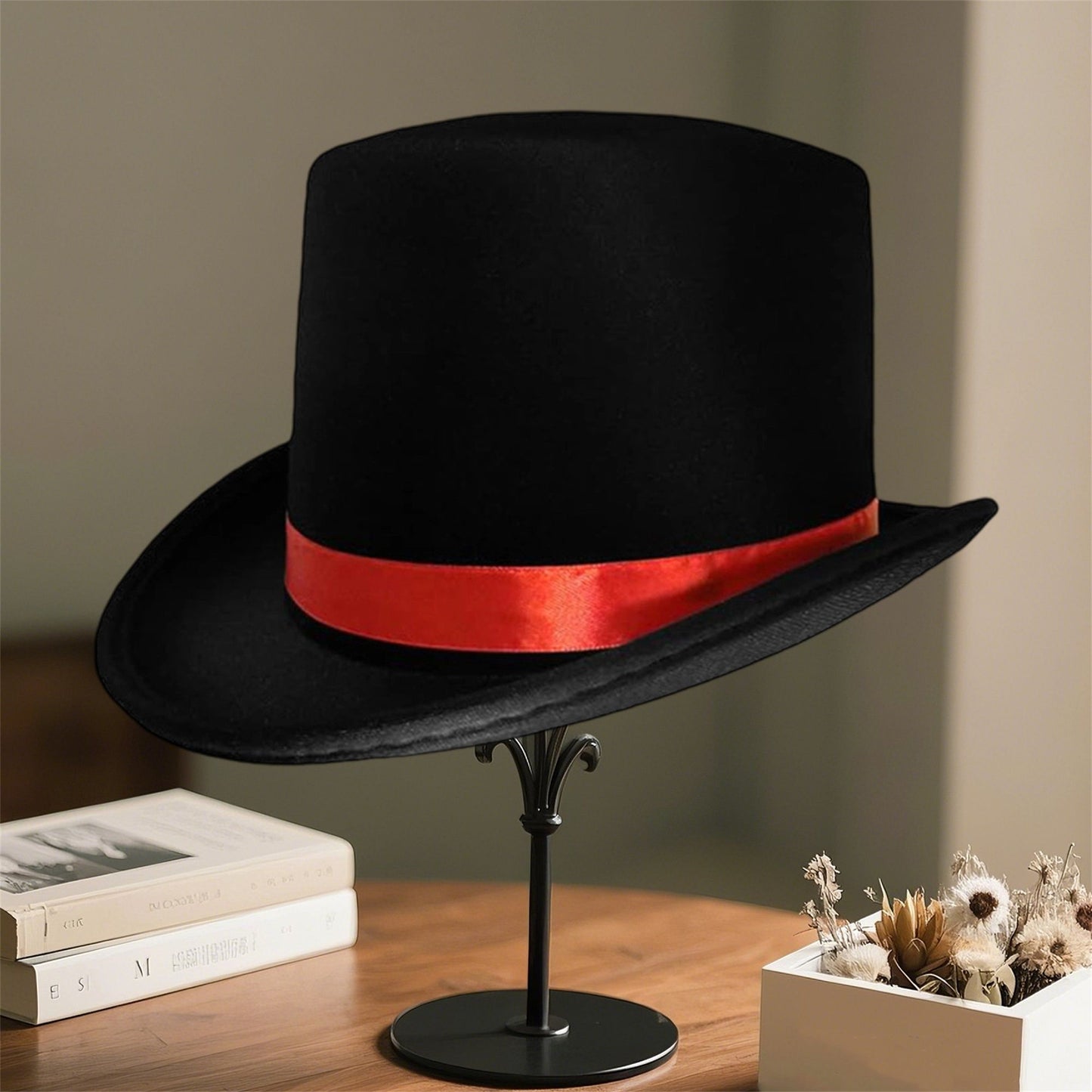 Black Top Hat for Adults Classic Tuxedo Hat Costume Magician Hat with Satin Band for Men and Women Elegant Design
