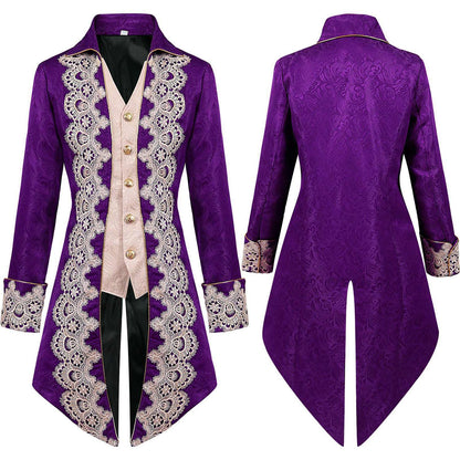 Men's cool steampunk gothic Victorian stylejacket cosplay retro purple velvet tailcoatmedieval dress uniform Renaissance cloth
