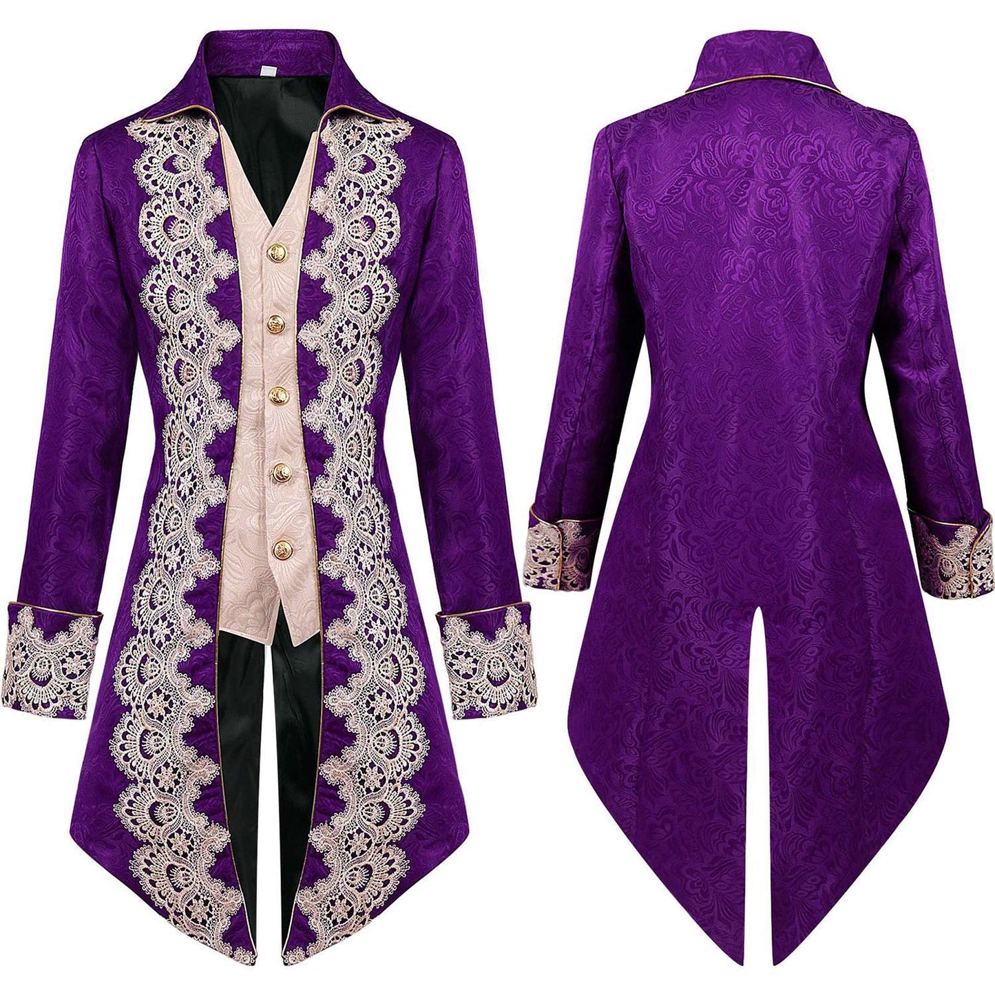 Men's cool steampunk gothic Victorian stylejacket cosplay retro purple velvet tailcoatmedieval dress uniform Renaissance cloth