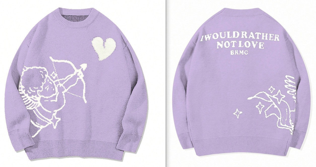 Men's Knitted Sweater Angel Love Heart Design Faionable Urban Sle Winter Season Long Sve round Ne Pullover New Arrival