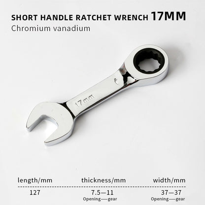 1 Chave de Catraca Curta - Alcance de 6-19mm, Chaves de Soquete de Catraca de Cabo Curto de 72 Dentes para Reparo Automotivo e de Porcas