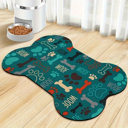 Tapete de Alimentação para Pets em Formato de Osso VIKAMA Tapete de Diatomáceas Desenho Animado Fofo Tapete de Chão Impermeável e Resistente à Sujeira Decoração para Casa