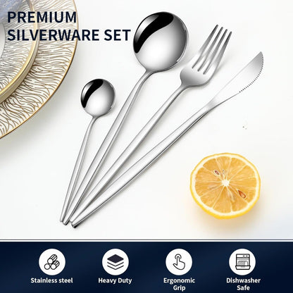 Conjunto de Talheres de Aço Inoxidável com 24 Peças para 6 Pessoas, Lavável em Lava-Louças