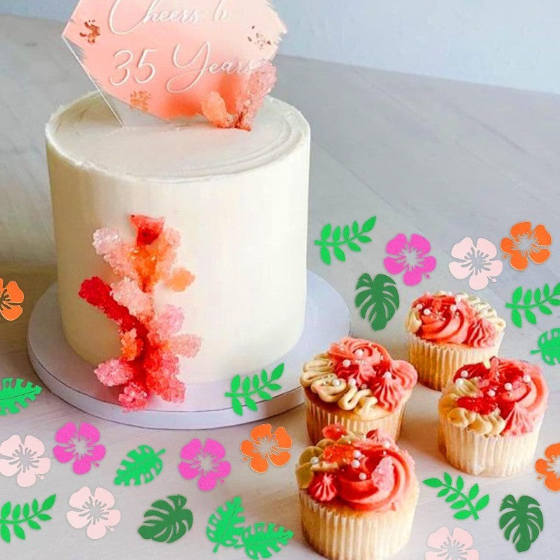 200/100Pcs Hawaiian Table Confetti Luau Summer Birthday Party Supplies Tropical Flower Palm Leaf Confetti Beach Party Decor Gift
