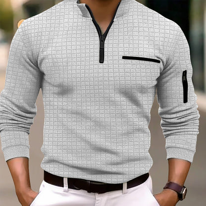 Europe and the United States men's sports casual shirt long sleeve checkerboard checkered POLO shirt slim arm zipper polo shirt