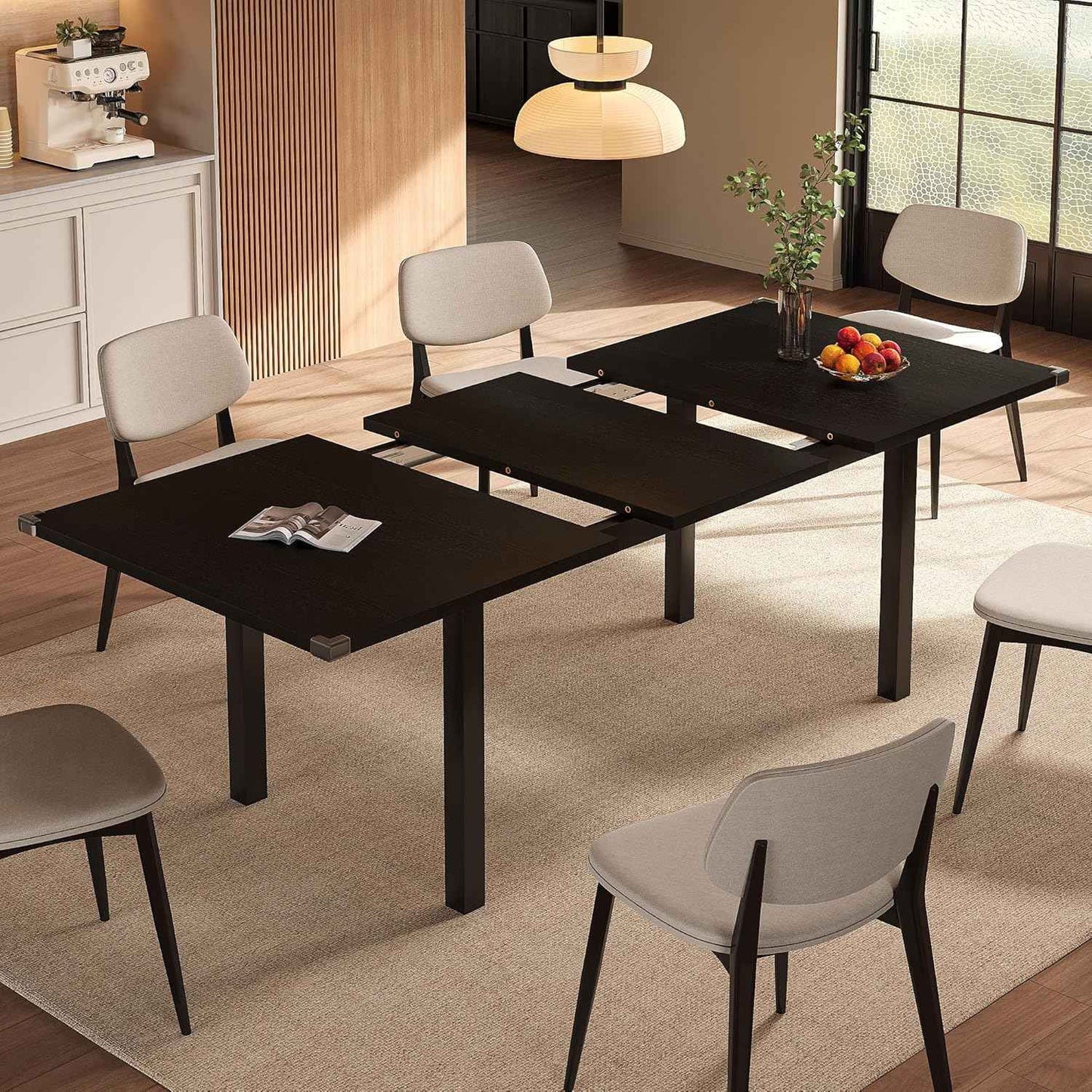 Extendable Dining Table for 4-6, 63" Modern Kitchen Table, Farmhouse Dining Room Tables for Dining, Kitchen, Office, Living Room