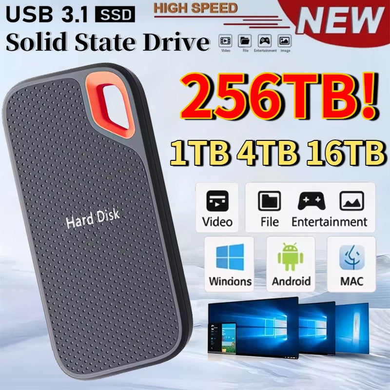Original SSD 1TB High Speed External Hard Drive USB 3.1 Type-C Interface Hard Disk 256TB Mass Solid Drive for Laptop/PC/MAC