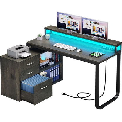 Mesa de computador para jogos em L com gavetas para arquivos para escritório em casa