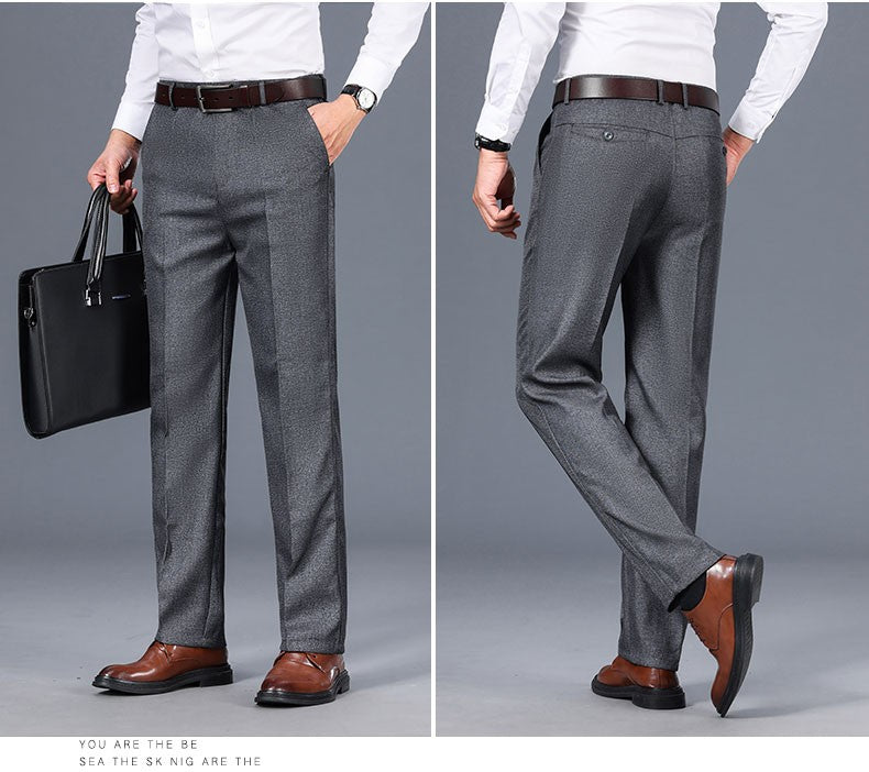 Top Quality 100% Cotton New Brand Casual Fashion Business Straight Long Dress Pants High Waist Trousers Men's Clothing