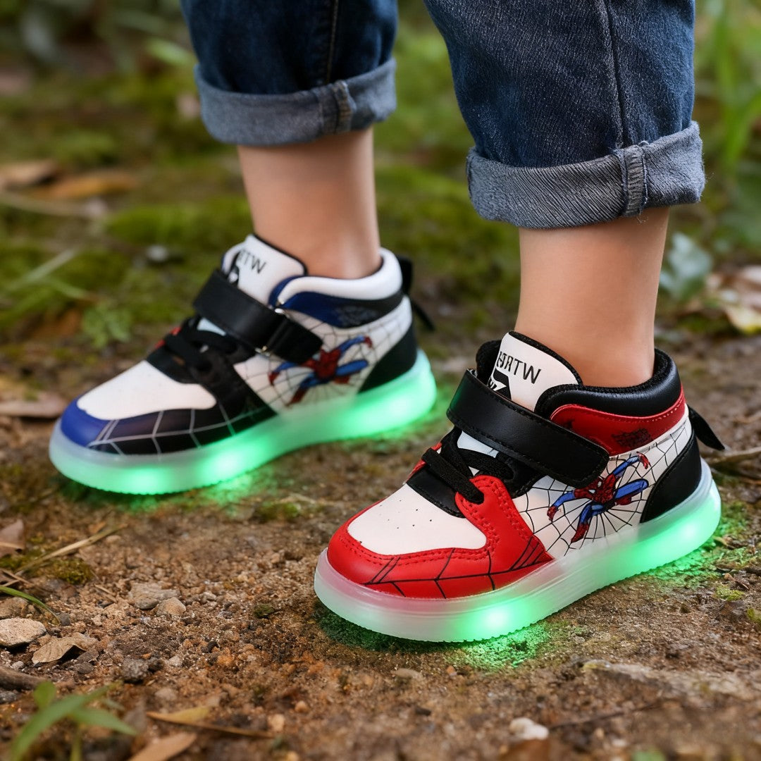Disney Children's Sneakers Boys Girls Spiderman Led Light Sport Shoes Student Shoes Hook Anti-slip Kids Outdoor Basket Shoes