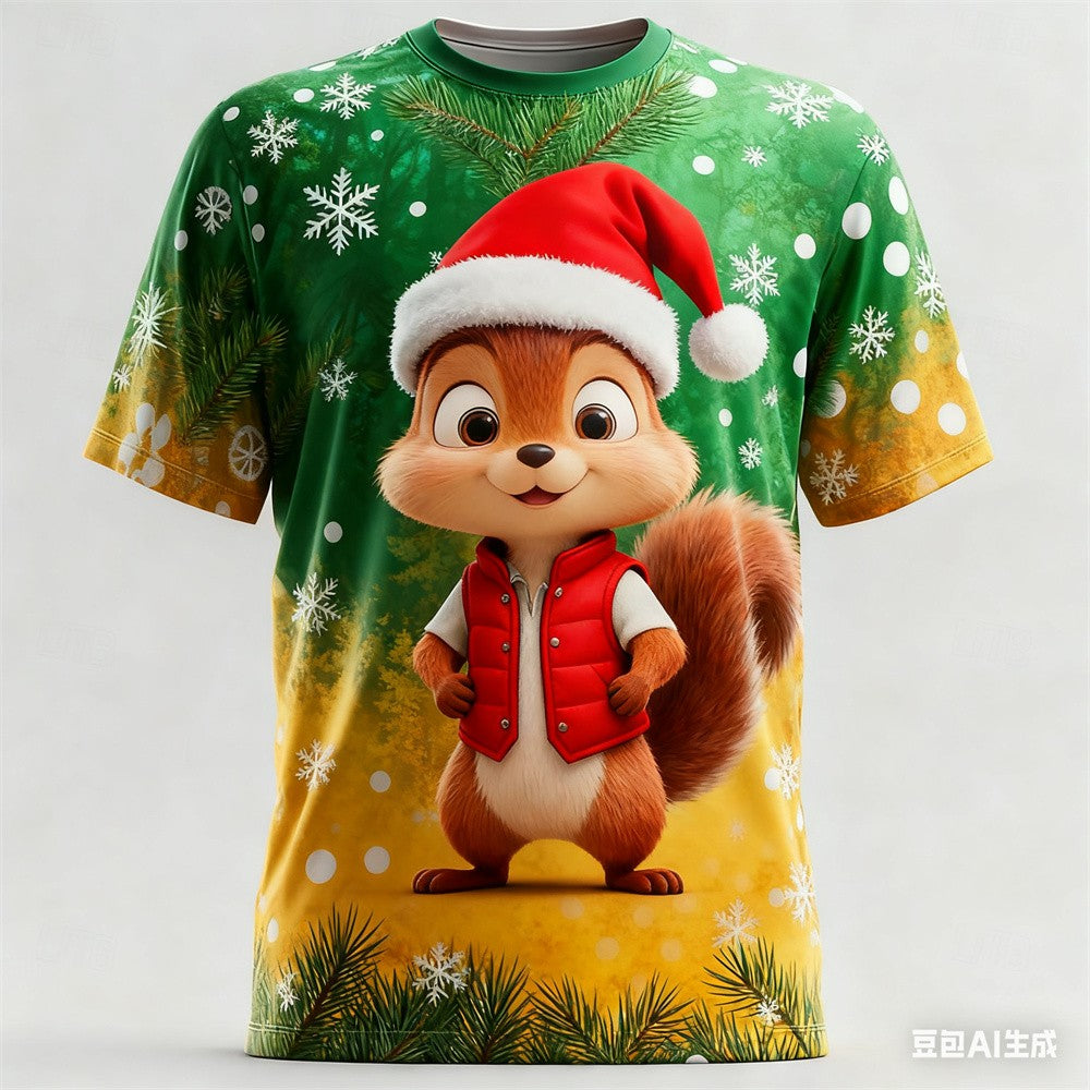 Christmas Men's T-shirt Animal 3D pattern printed Men's women's round neck T-shirt quick-dry t shirt for man Unisex y2k clothing