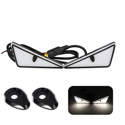 1Par de Faróis de Moto LED Triangulares Devil Eye com Espaçador Adaptador Mini Lâmpada Olho de Águia Luz Traseira Decorativa