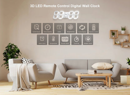 3D LED Wall Clock Large Digital Wall Clock With Remote Control Alarm Clock Time/Date/Temp Display Wall&Table Clock Modern Design