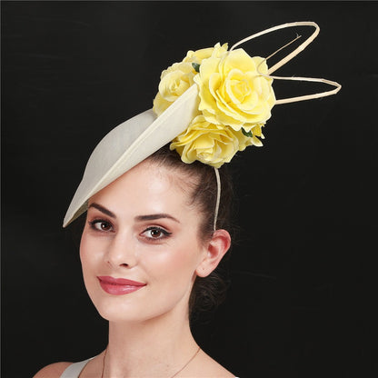Lindo Vestido Formal de Casamento Chapéu Fedora Feminino Grande Derby Casquete de Flor da Moda Fascinator Chapéu Feito à Mão Ocasião Chapelaria
