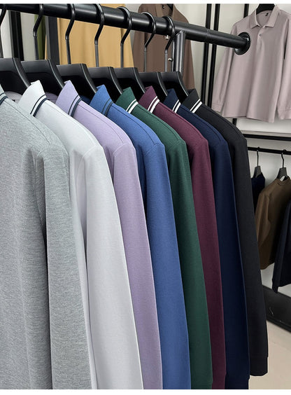 100% pure cotton high-quality brand men's long sleeve polo shirt autumn fashion striped original design golf top casual T-shirt