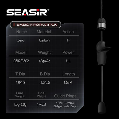 Seasir Zero 43g Fishing Rod BFS Ultralight  Carbon Fiber 1.53M UL Lure Weight 1.5-6G 2 Sections Stream River Fishing Rods