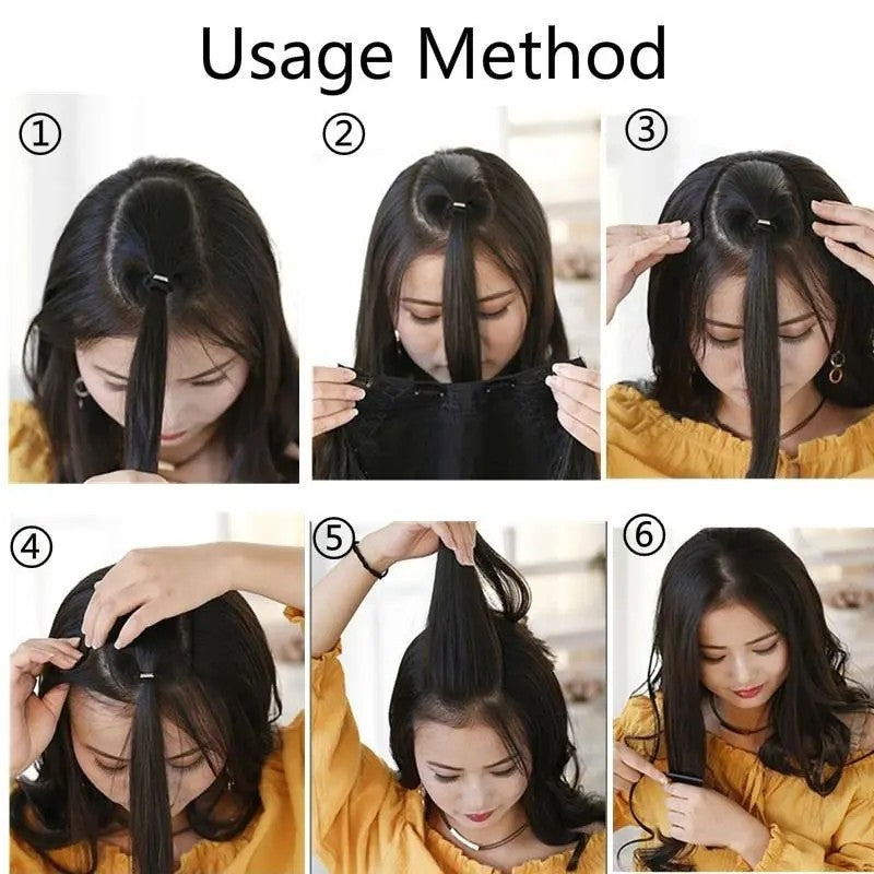 22 Polegadas Sintético Longo Cacheado Extensão de Cabelo 4 Clipes V-shape Castanho Preto Natural Peruca para Mulheres