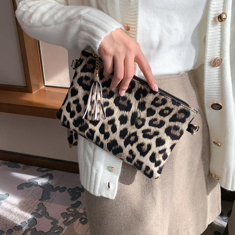 Women Handbag Clutch Leopard Print Cow Print Small Bag Purse Party Large Capacity Envelope Wristlet Bag PU Briefcase