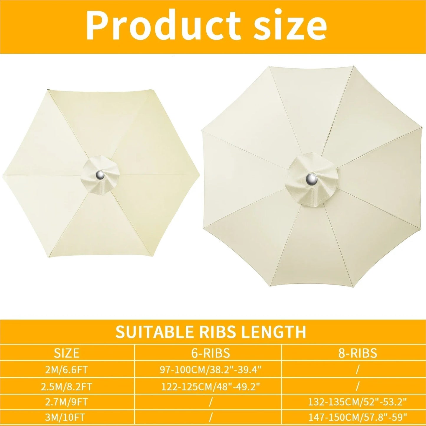 Parasol Replaceable Parasol Top Cloth Garden Patio Canopy Umbrella Cover Waterproof Sunshade 2/2.5/2.7/3m For 6 Ribs/8 Ribs