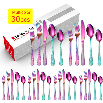 20/30/40Pcs Luxury Tableware Flatware Set Creative Snake Skin Hotel Steak Dinnerware Set Stainless Steel Gold Cutlery Set Gift