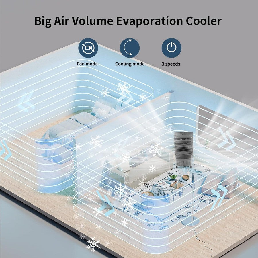 Ar-Condicionado Evaporativo Portátil 3 em 1 Swamp Cooler de 8,2 Gal com Controle Remoto, 3 Velocidades, Timer de 12H e 6 Bolsas de Gelo