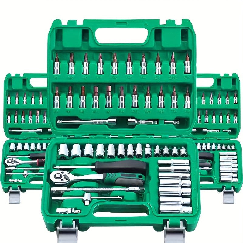 Kit Chaves Soquete Catraca 1/4" Com 53 Peças, Soquetes Bits, Medidas Métricas e Barra de Extensão Para Reparos Automotivos