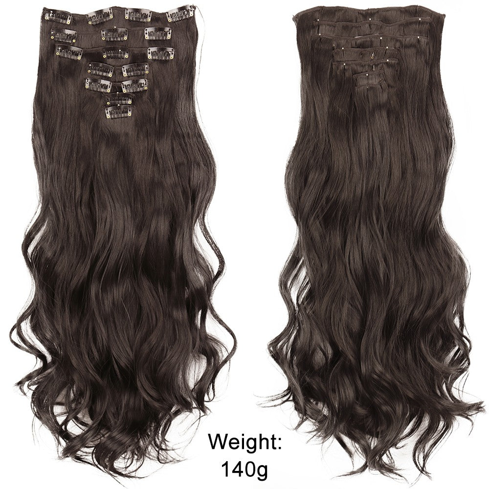 7 peças/conjunto de aplique de cabelo com 16 grampos, preto, longo e liso, cabelo natural, aplique de cabelo ombre, fibra resistente ao calor para penteado feminino